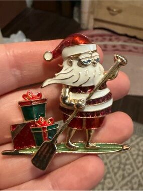Napier Santa Claus Christmas Brooch Paddle Board Florida Surf holiday jewelry